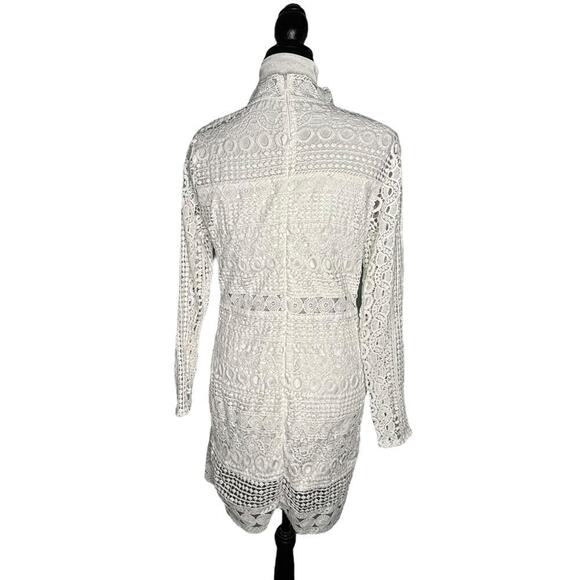 Lace High Neck Long Sleeve Dress White Size Large - Picture 3 of 7